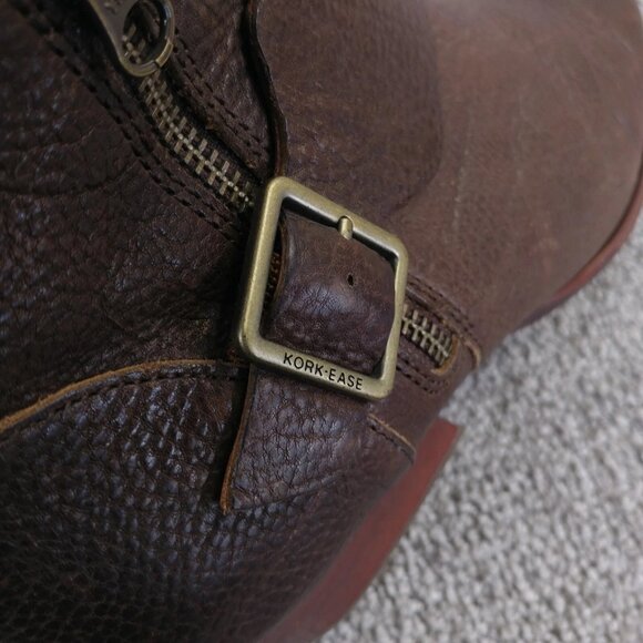 Kork Ease Ankle Boots Womens Size 10 Brown Pebbled Leather Zip Buckle Heel Shoes - Picture 6 of 12